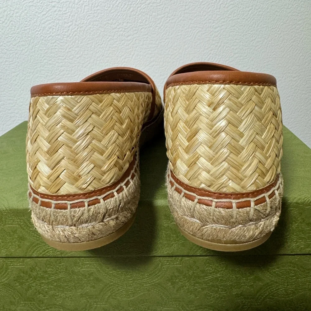 Gucci Adela GG Woven Raffia Espadrilles shoes sz 38 NIB Authentic